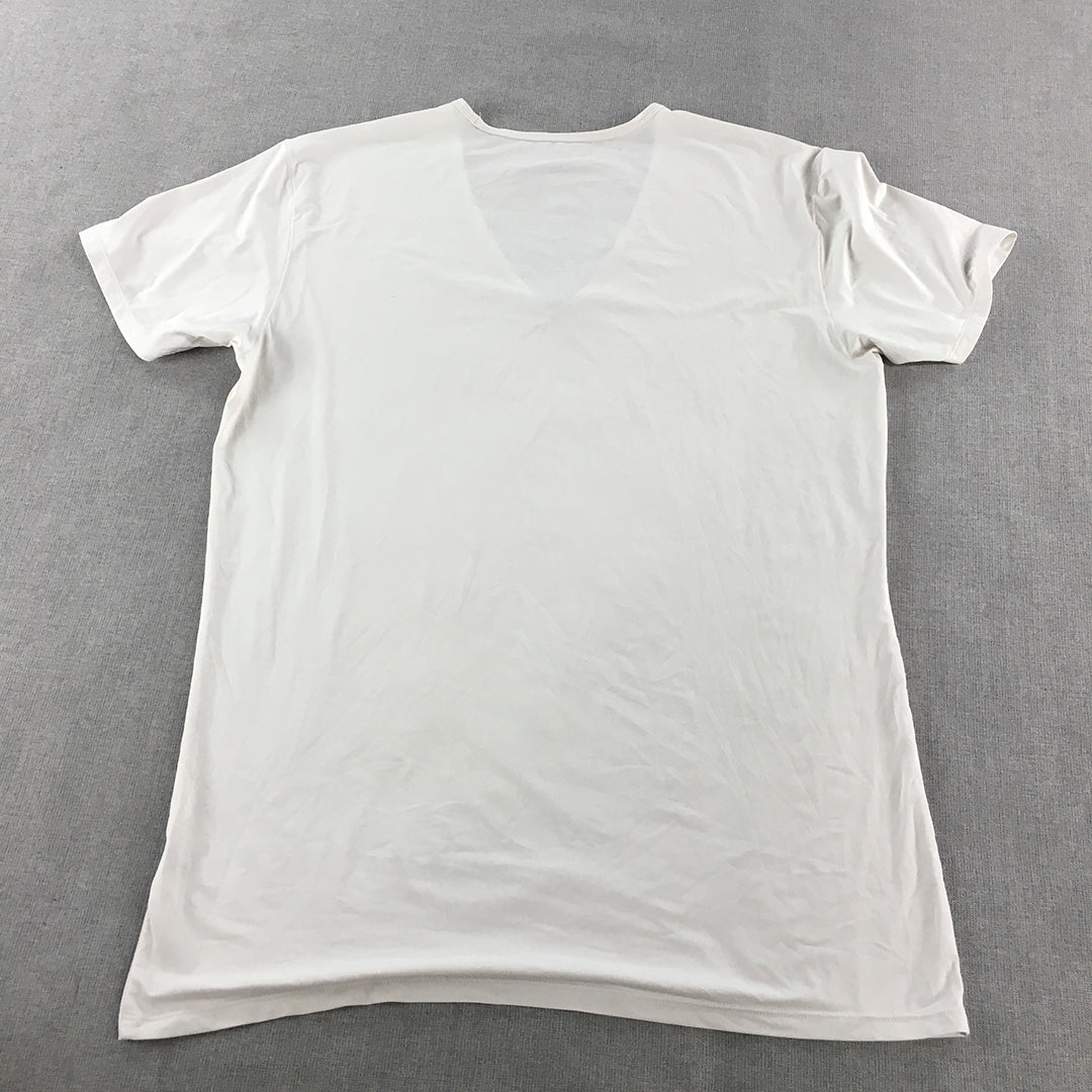 Uniqlo AIRism Mens T-Shirt Size L V-Neck Short Sleeve Tee White