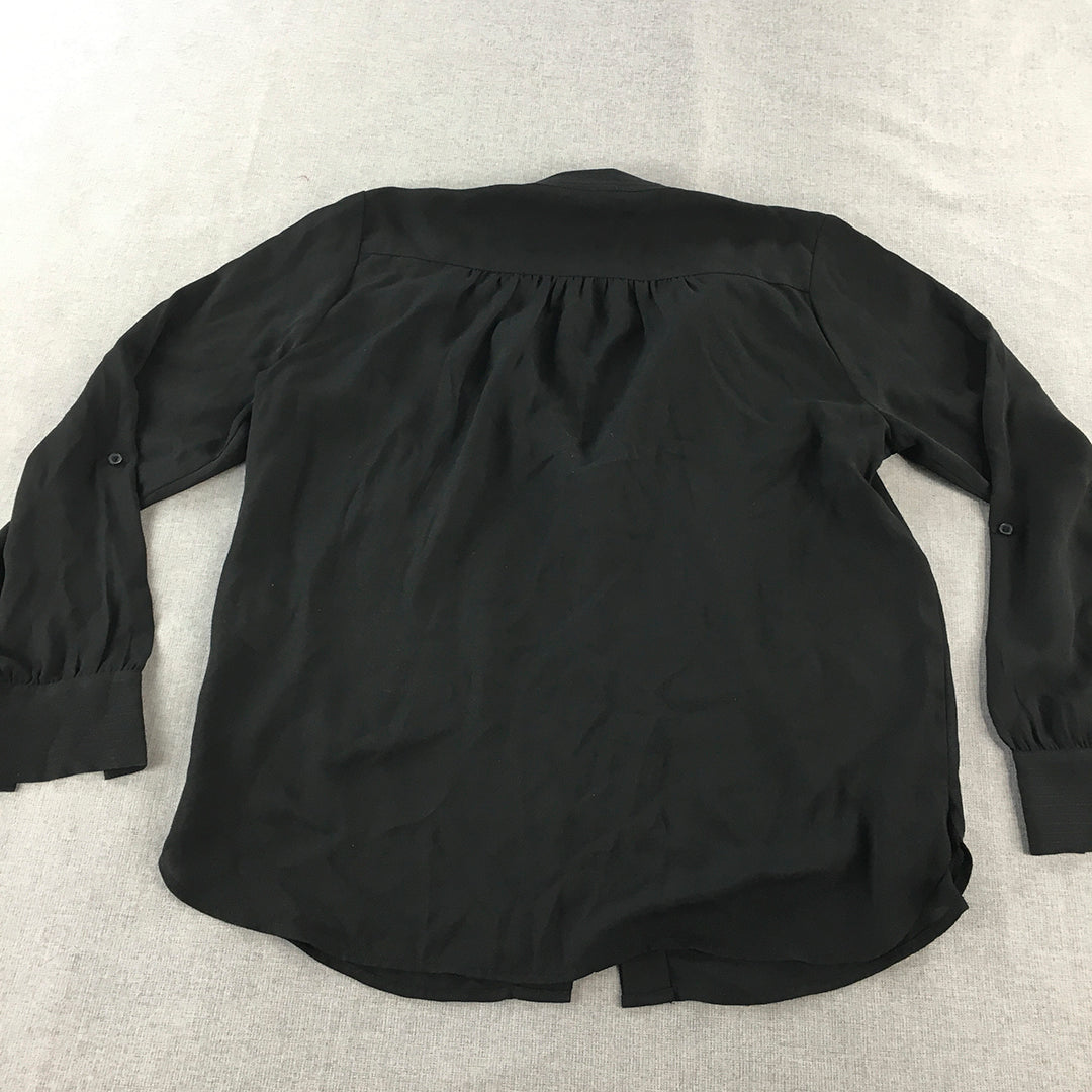 Basque Womens Top Size 10 Black Long Sleeve Button-Up Shirt