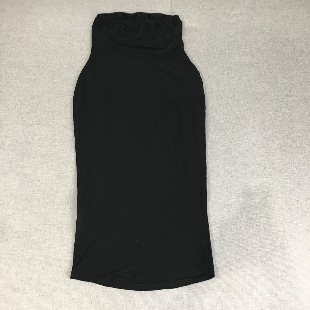 Boohoo Womens Bodycon Dress Size 12 Black Strapless Midi Stretch Fabric