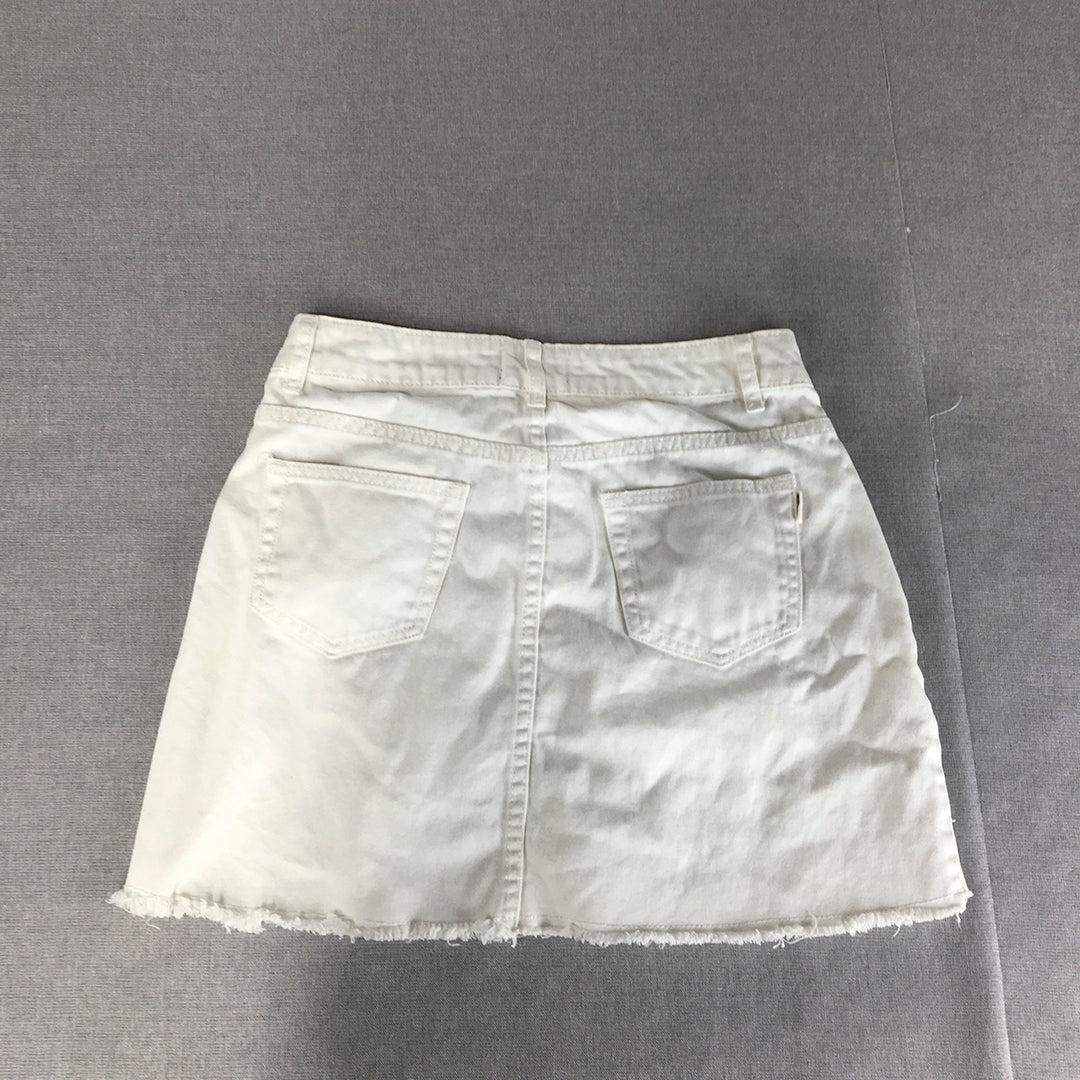 Ghanda Womens Denim Mini Skirt Size 10 White Raw Hem Pockets