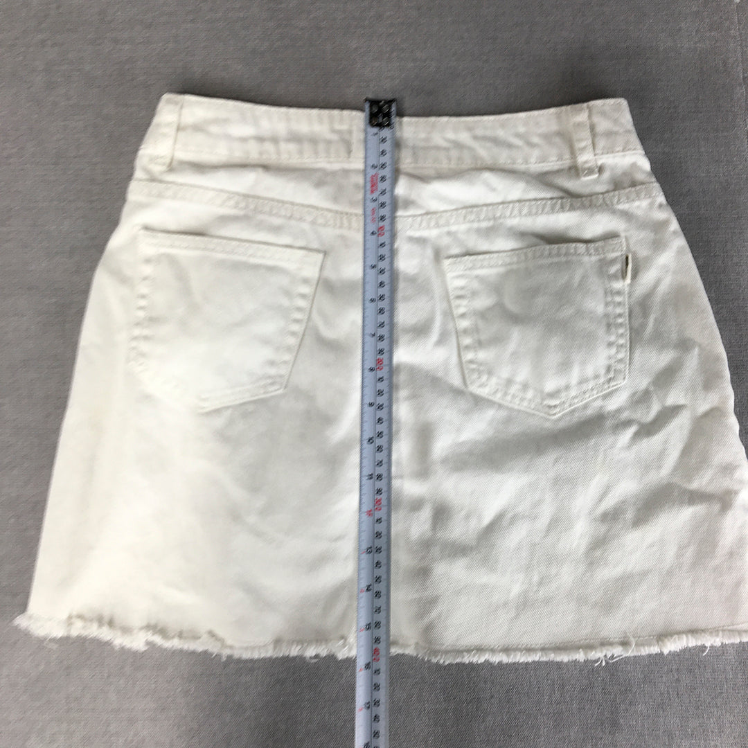 Ghanda Womens Denim Mini Skirt Size 10 White Raw Hem Pockets