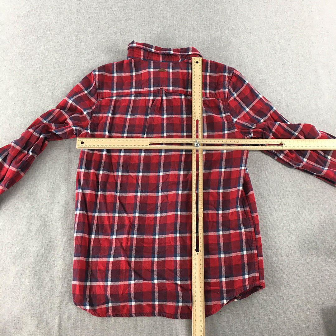 Kathmandu Kids Boys Flannel Shirt Size 8 Red Long Sleeve Button-Up Pockets