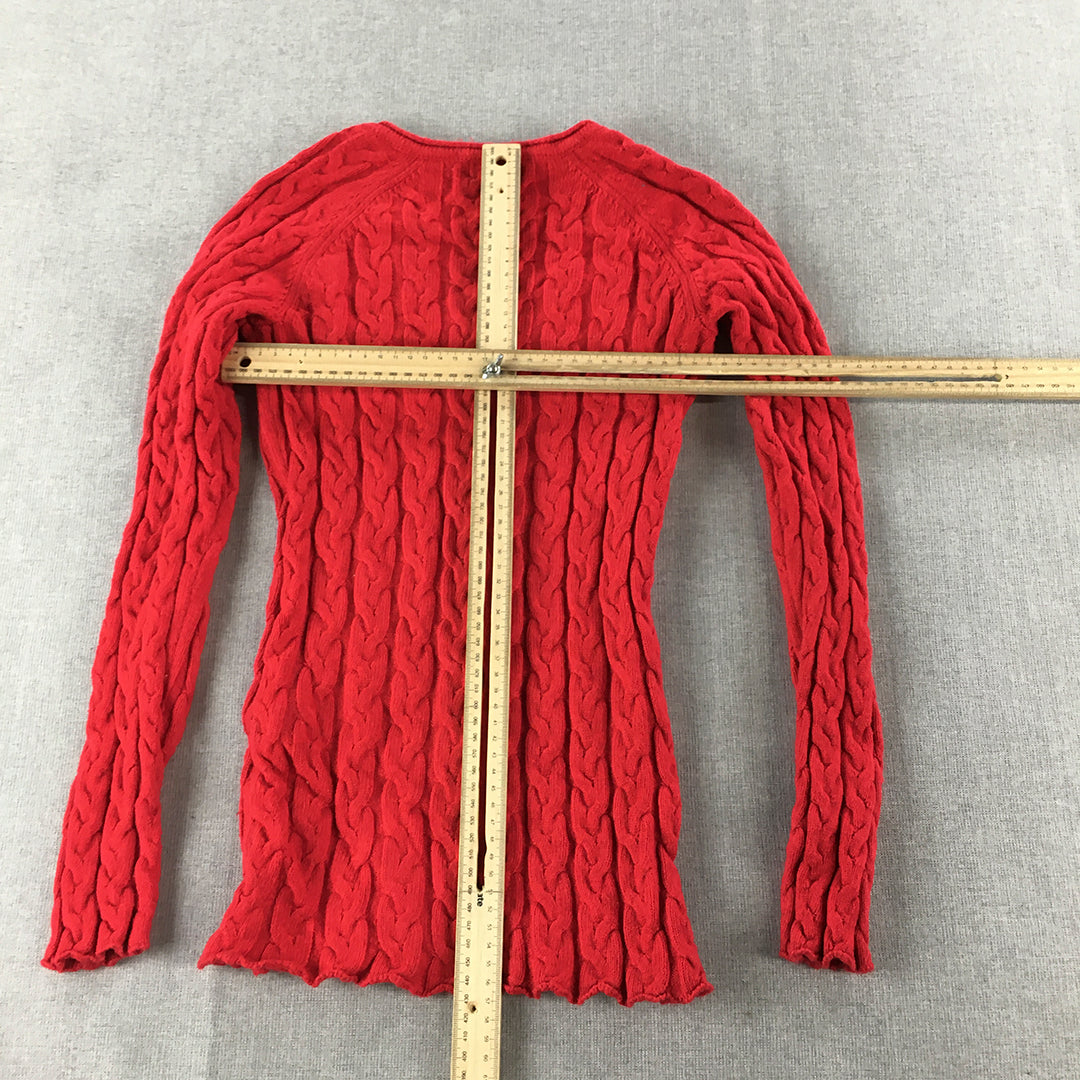 Queenspark Womens Cable Knit Sweater Size S Red V-Neck Jumper