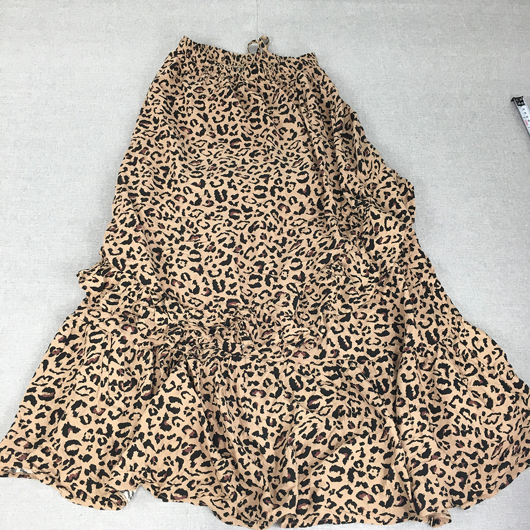 Vine Apparel Womens Maxi Skirt Size 10 Brown Cheetah Print Elastic Waist