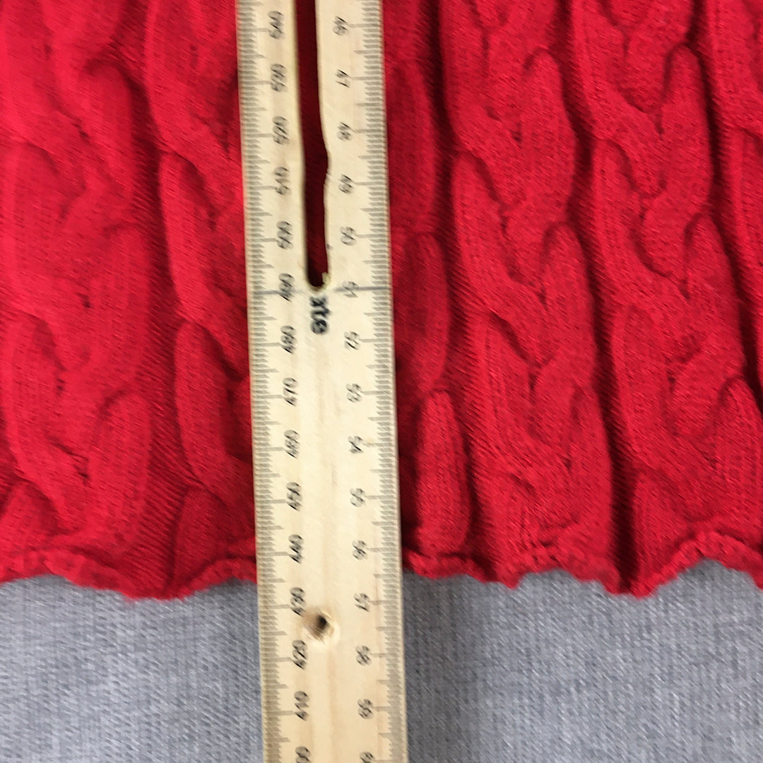 Queenspark Womens Cable Knit Sweater Size S Red V-Neck Jumper