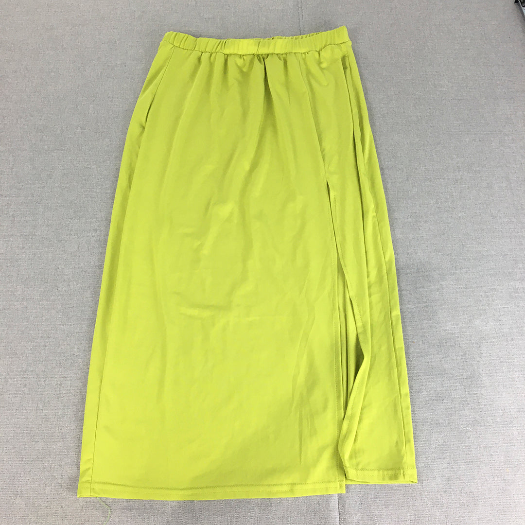 Mersi Womens A-Line Skirt Size L Green Elastic Waist Slit Pockets