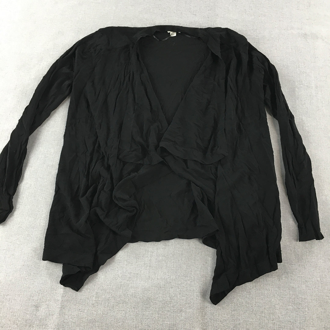 Witchery Womens Knit Cardigan Size L Black Waterfall Front Long Sleeve