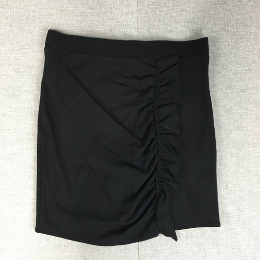 H&M Womens Mini Skirt Size S Black Ruched Straight Elastic Waist