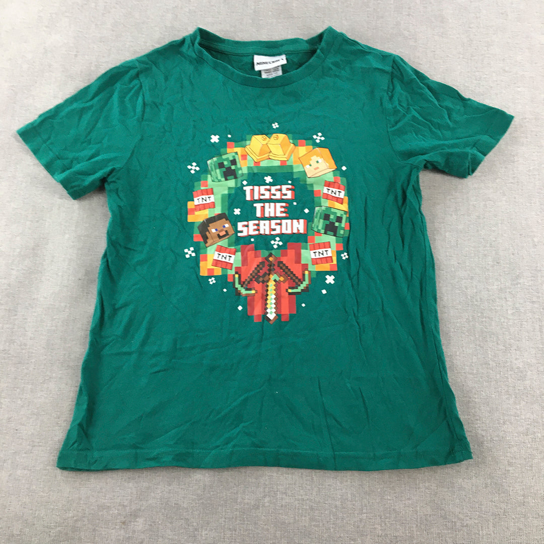 Minecraft Kids Boys T-Shirt Size 10 Green Christmas Short Sleeve Top