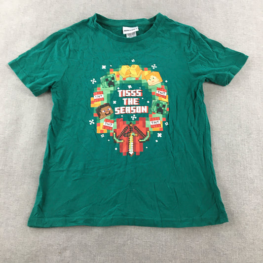 Minecraft Kids Boys T-Shirt Size 10 Green Christmas Short Sleeve Top