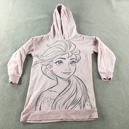 Disney Frozen Kids Girls Hoodie Sweater Dress Size 7 Pink Elsa Jumper