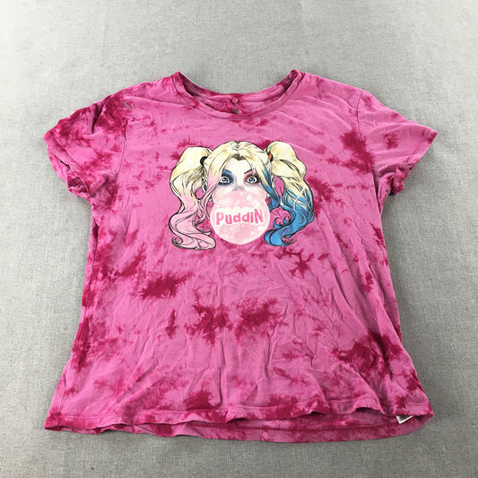 Harley Quinn Womens T-Shirt Size XL Pink Tie Dye Suicide Squad Short Sleeve