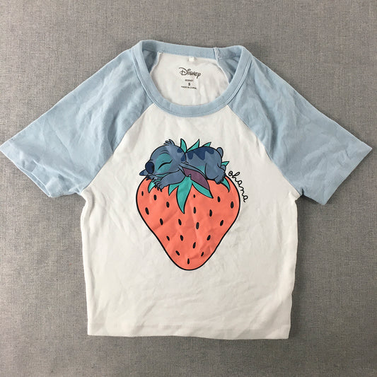 Lilo & Stitch Disney Womens T-Shirt Size S White Strawberry Short Sleeve Top