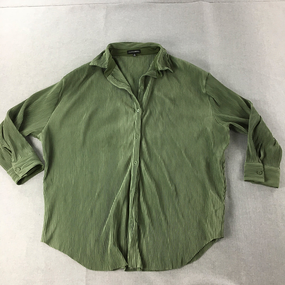 JLux Label Womens Pleated Shirt Size S Green Long Sleeve Button-Up