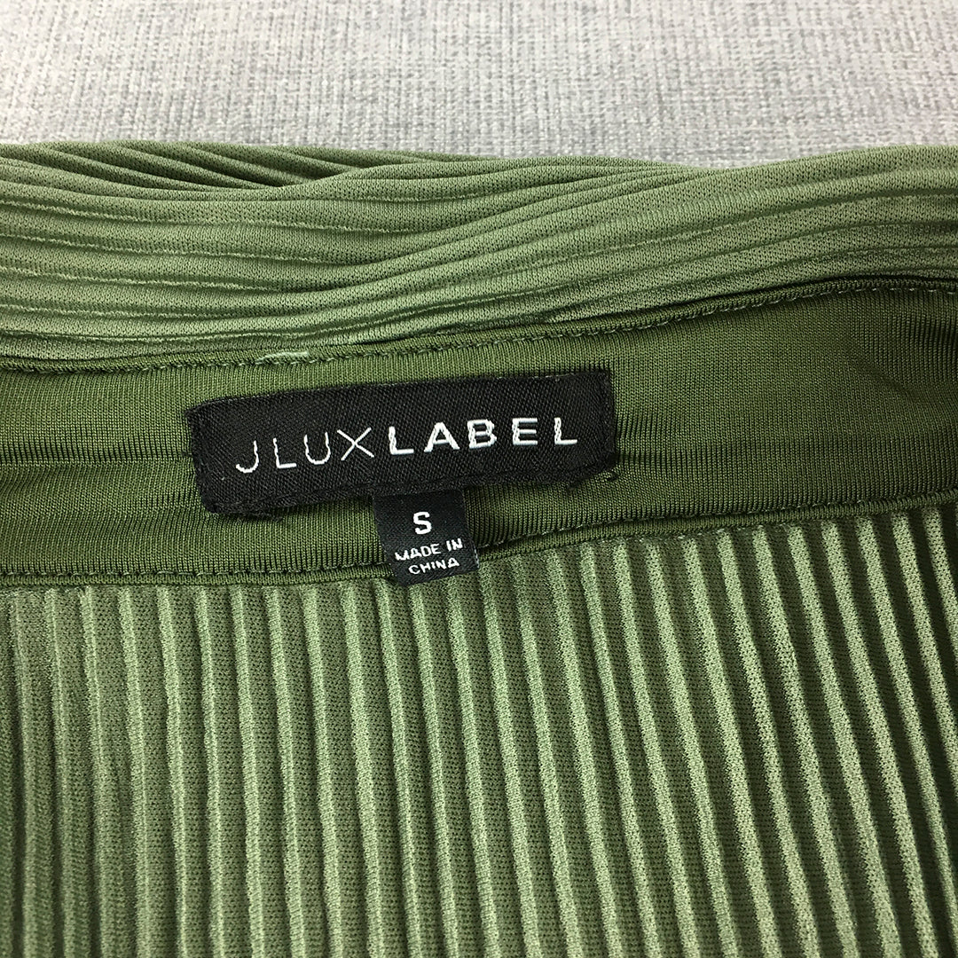 JLux Label Womens Pleated Shirt Size S Green Long Sleeve Button-Up