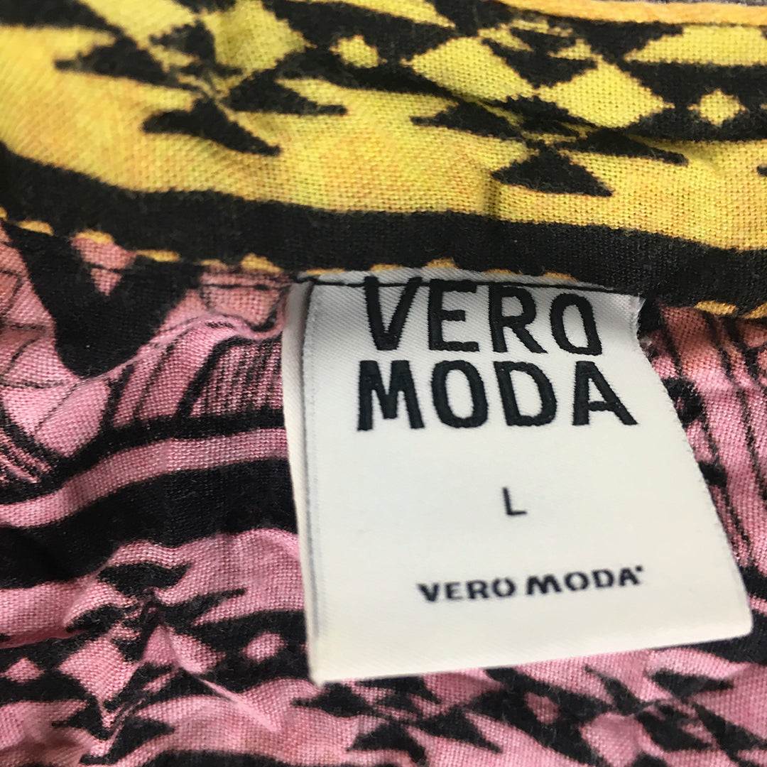 Vero Moda Womens Shirt Size L Pink Yellow Aztec Navajo Button-Up Long Sleeve