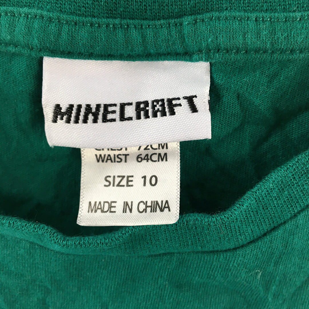 Minecraft Kids Boys T-Shirt Size 10 Green Christmas Short Sleeve Top