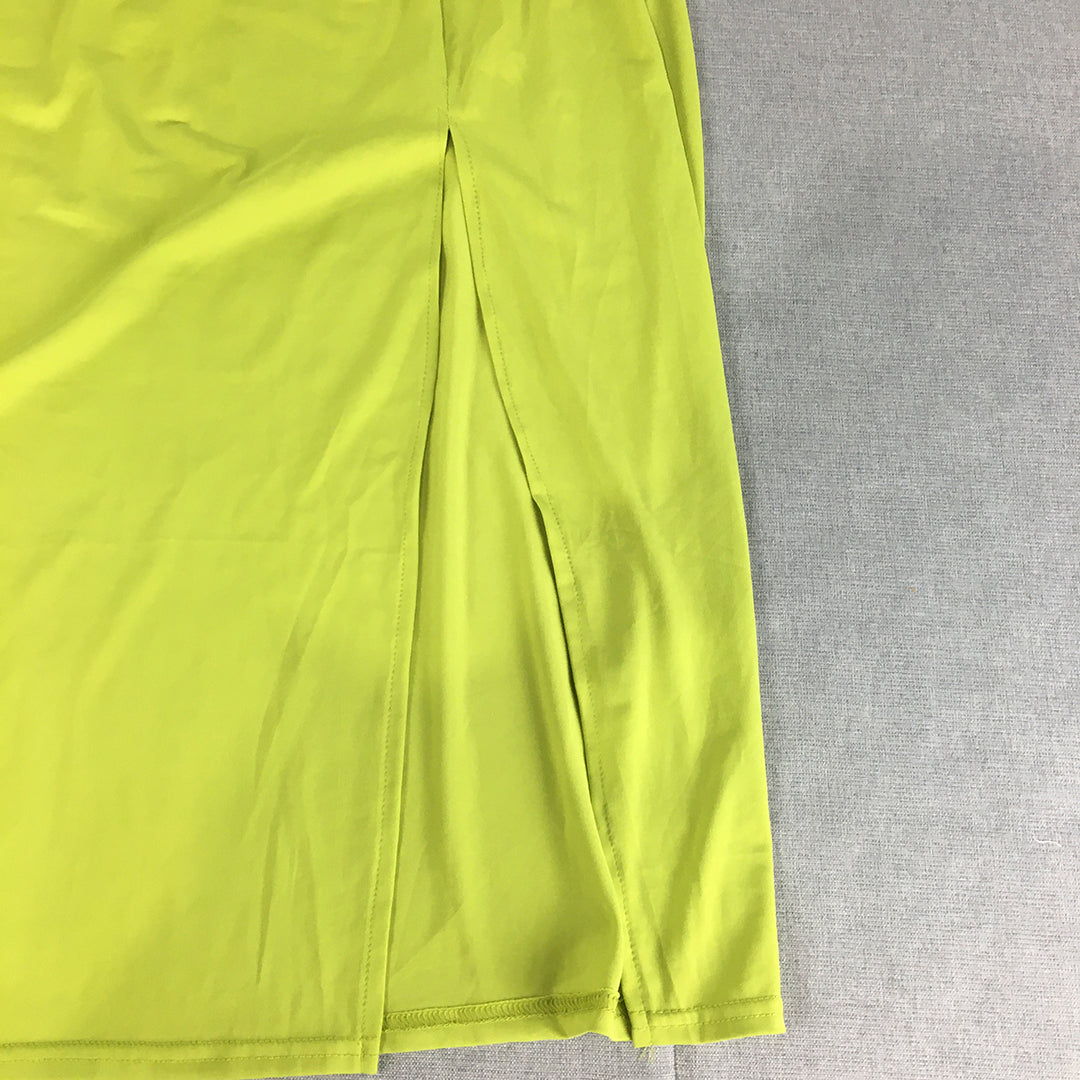 Mersi Womens A-Line Skirt Size L Green Elastic Waist Slit Pockets