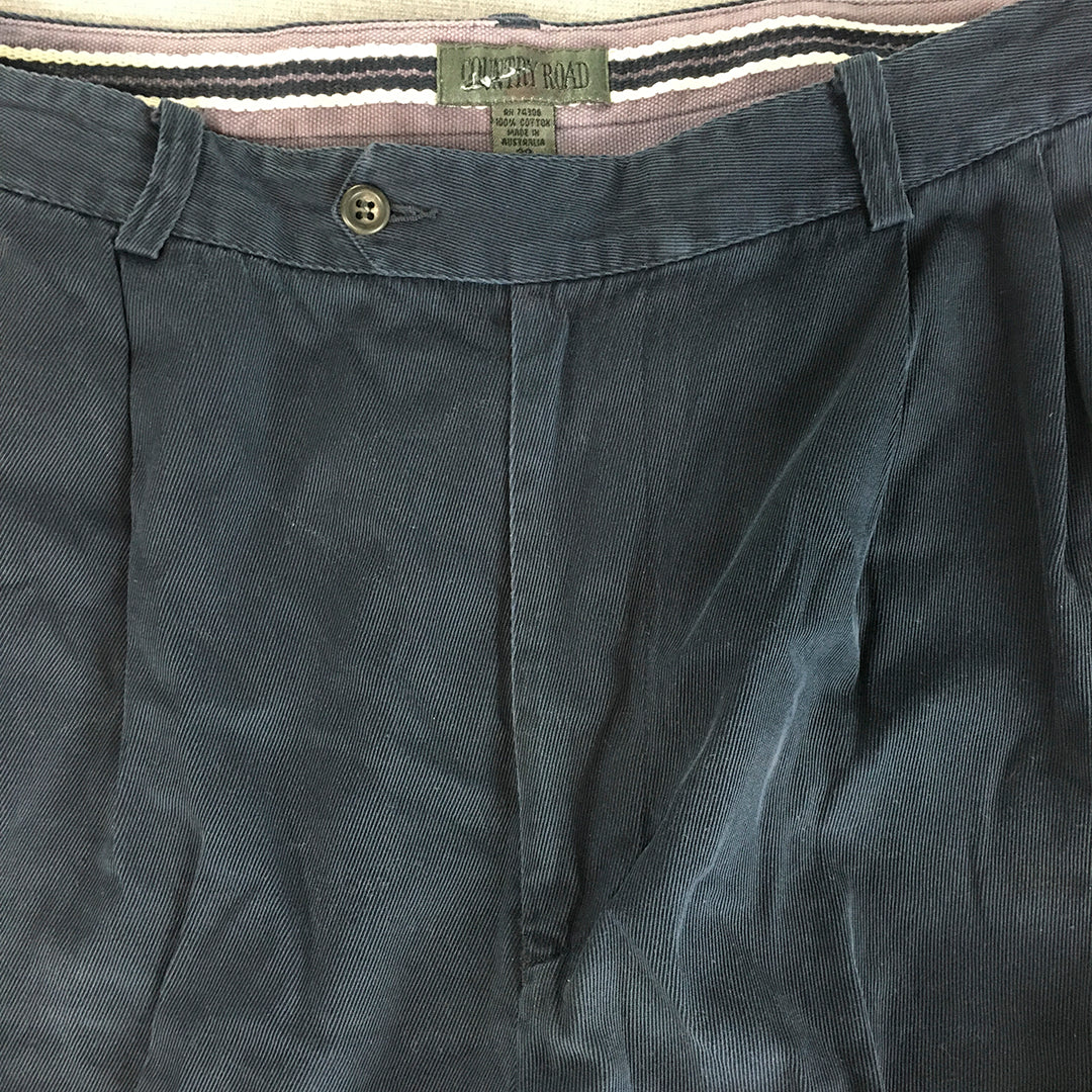 Vintage Country Road Mens Pants Size 38 Navy Blue Pleated Straight Leg Chino