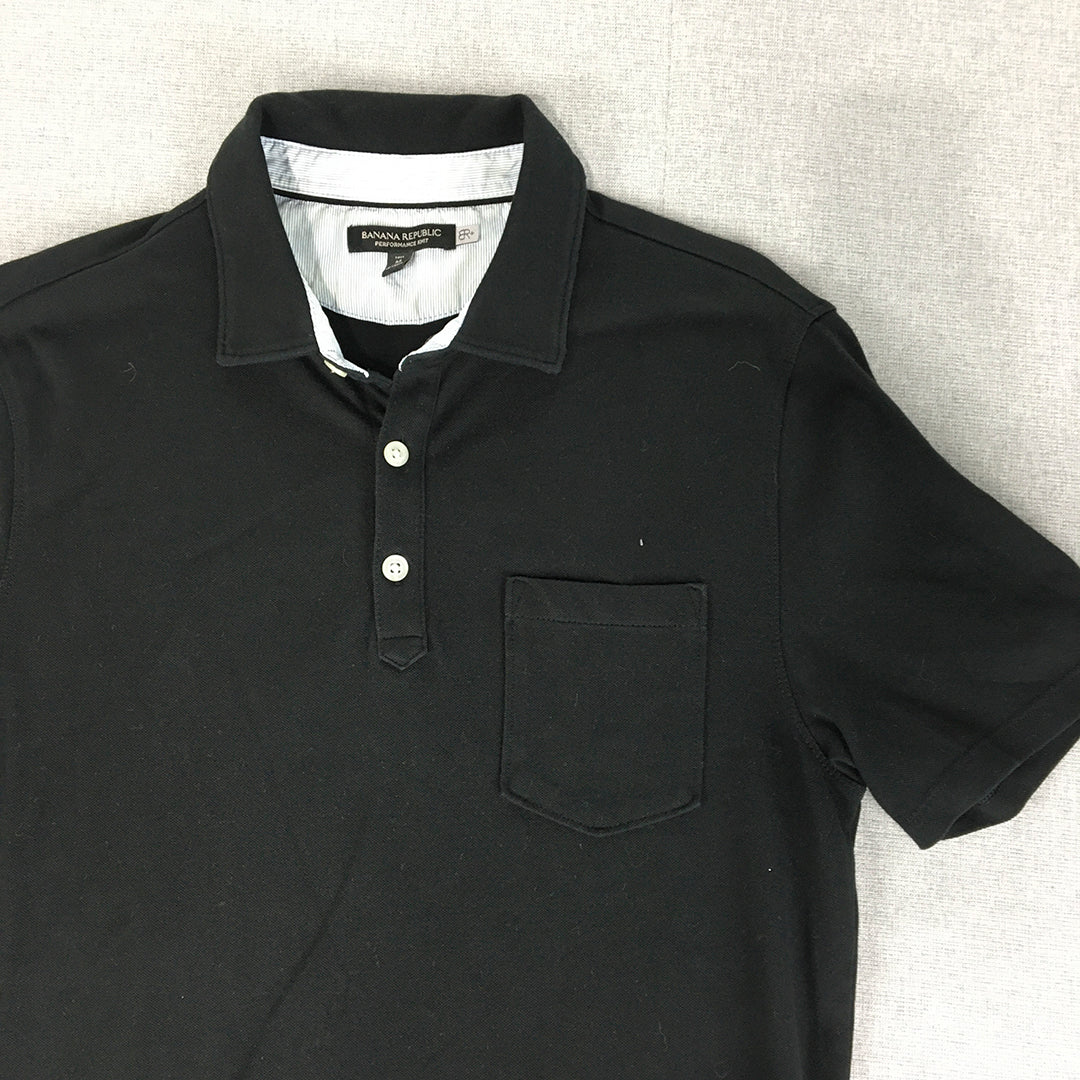 Banana Republic Mens Polo Shirt Size M TALL Black Collared Pocket Rugby