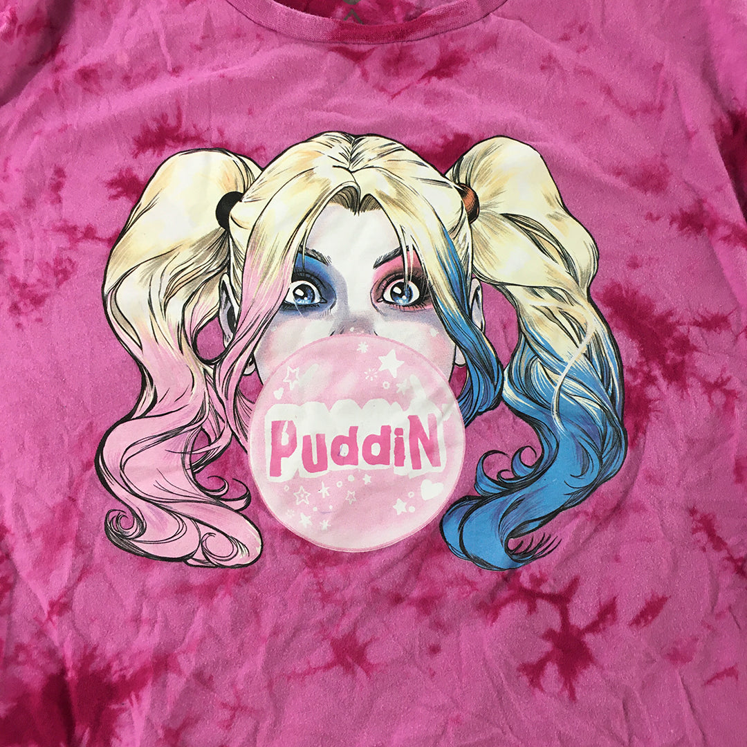 Harley Quinn Womens T-Shirt Size XL Pink Tie Dye Suicide Squad Short Sleeve