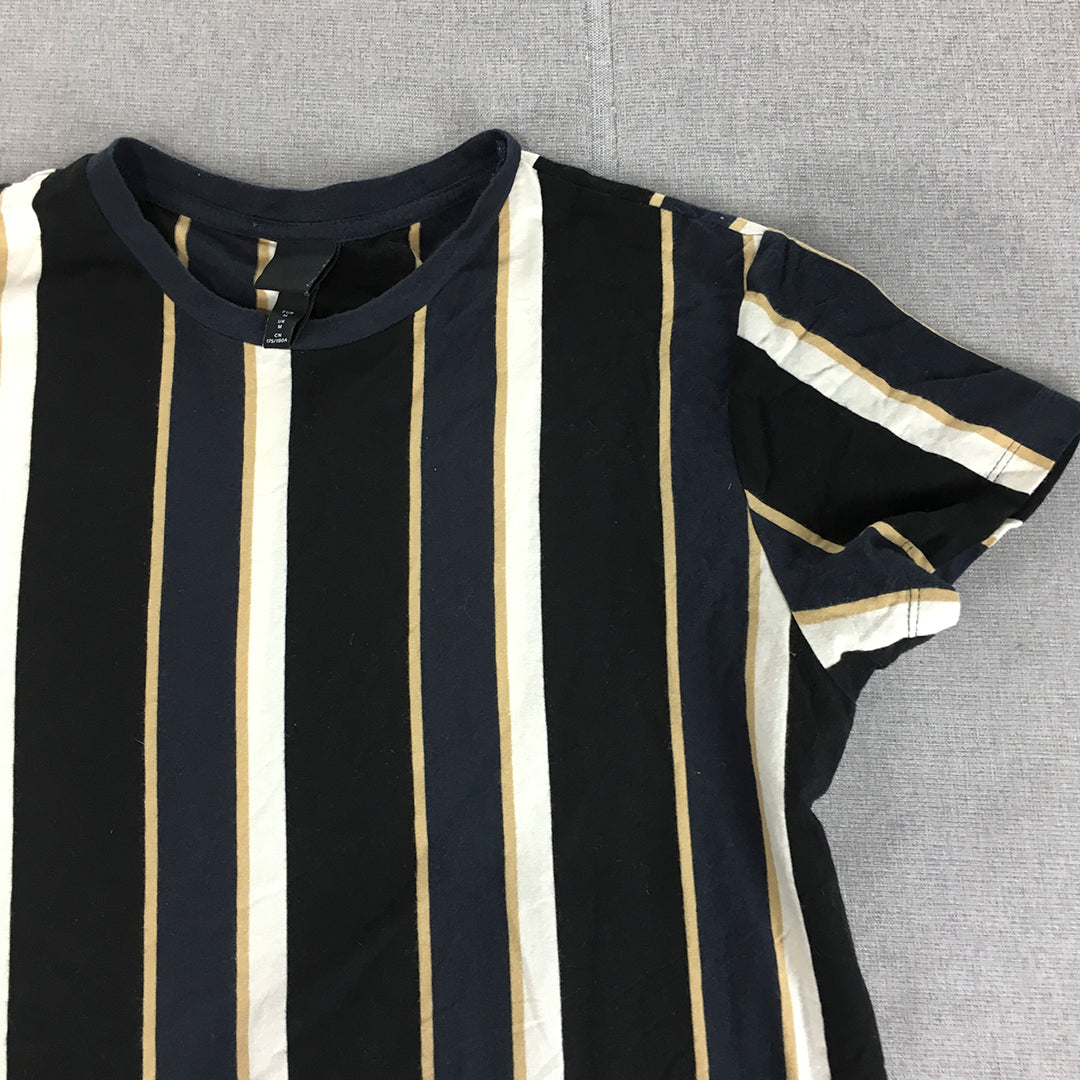 H&M Mens T-Shirt Size M Black White Striped Short Sleeve Crew Neck Tee