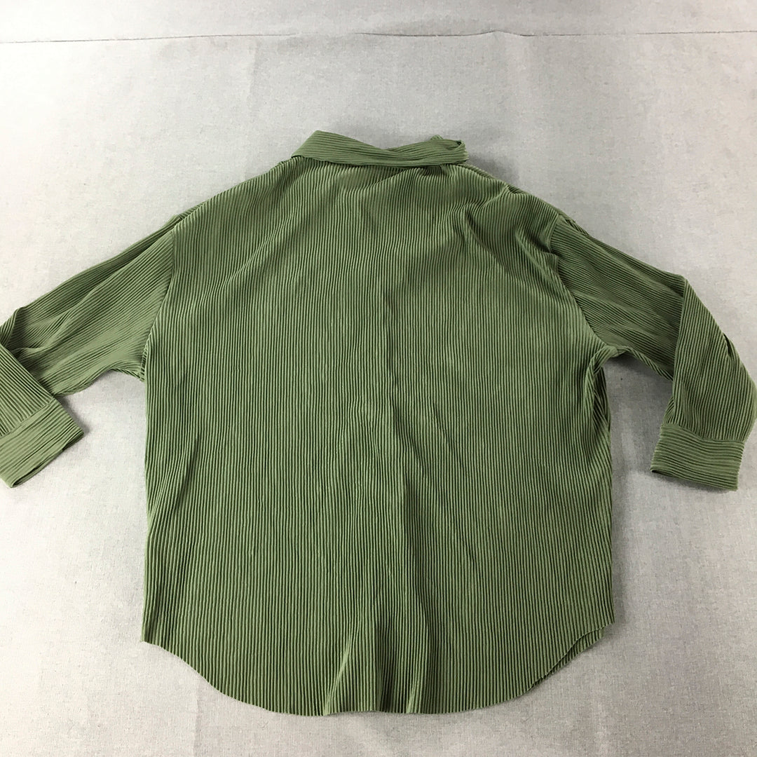 JLux Label Womens Pleated Shirt Size S Green Long Sleeve Button-Up