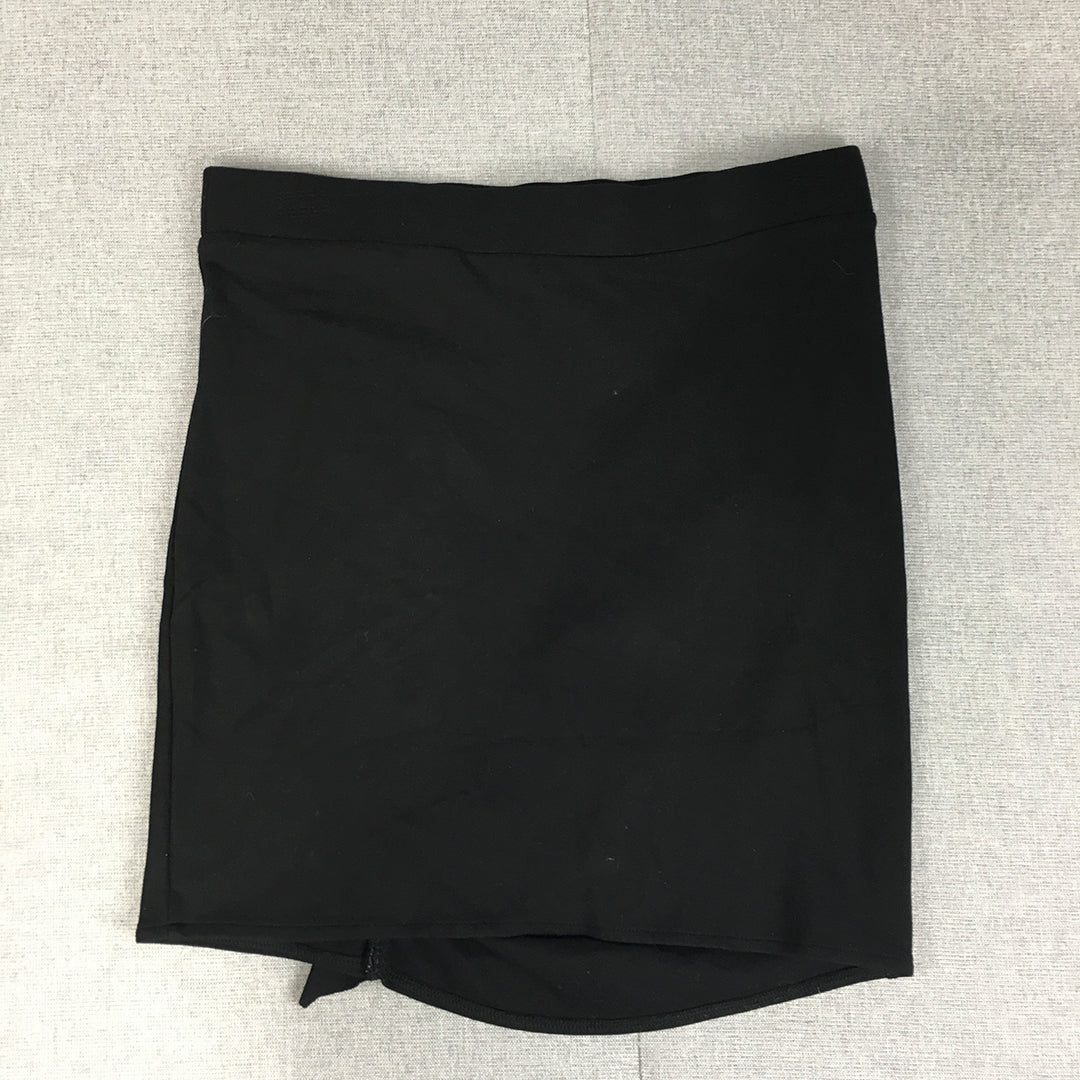 H&M Womens Mini Skirt Size S Black Ruched Straight Elastic Waist