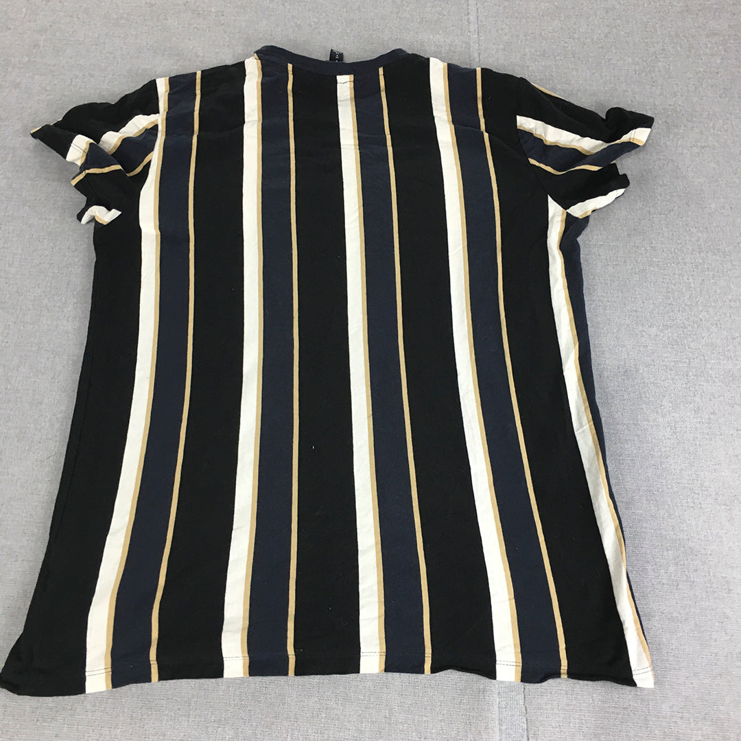 H&M Mens T-Shirt Size M Black White Striped Short Sleeve Crew Neck Tee