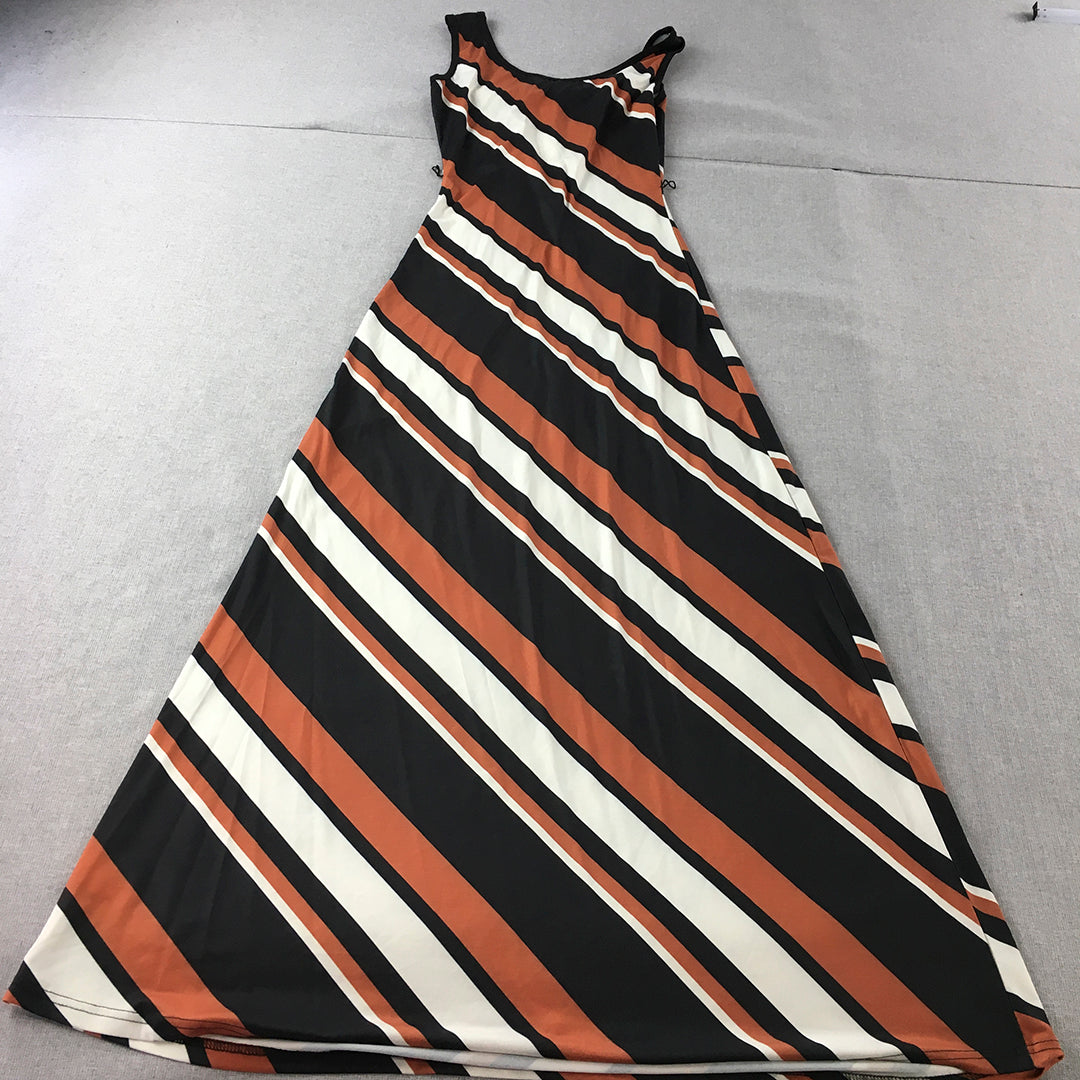 Valleygirl Womens Maxi Dress Size S Brown Black White Striped A-Line Sleeveless