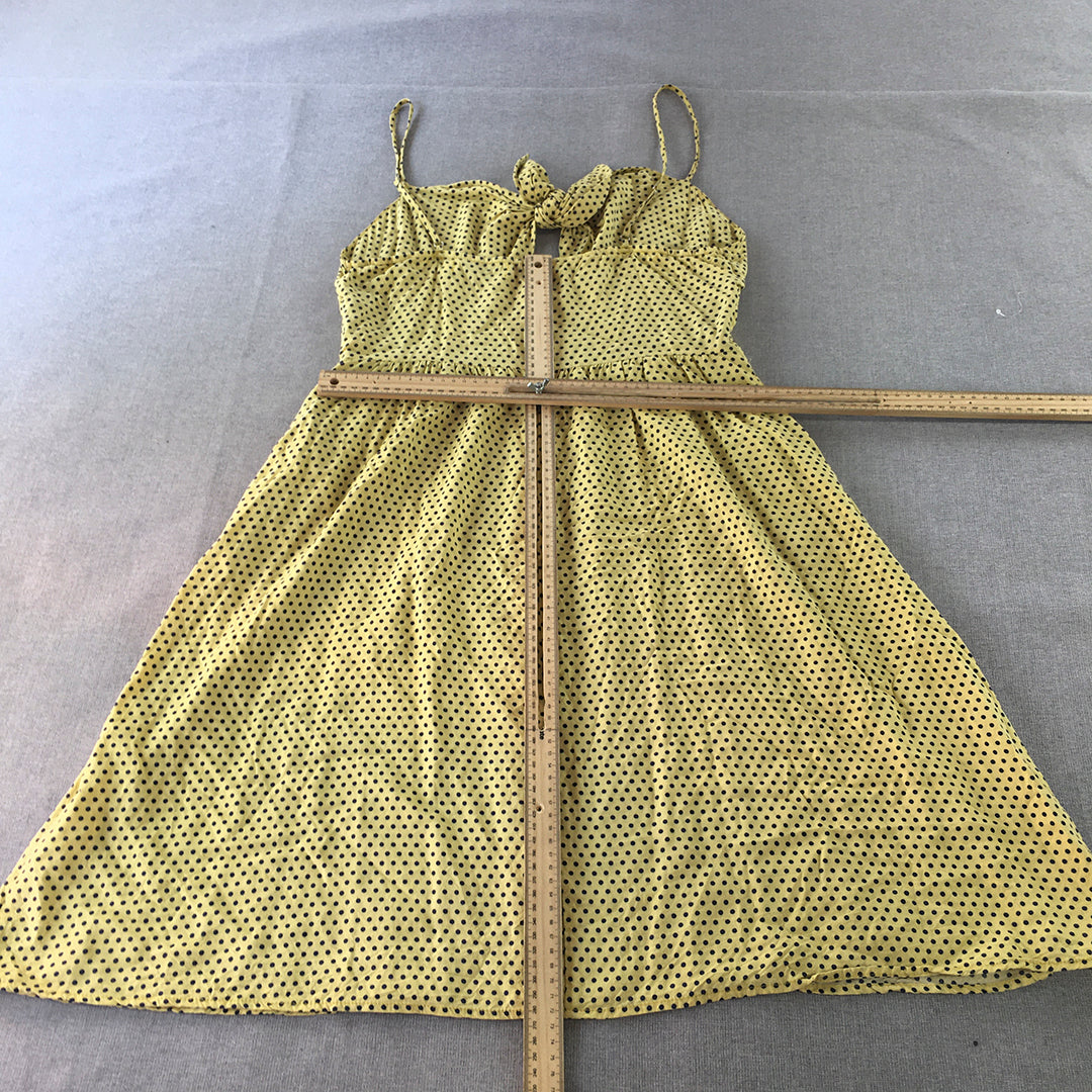 Sunny Girl Womens Mini Dress Size 12 Yellow Polka Dot Button A-Line