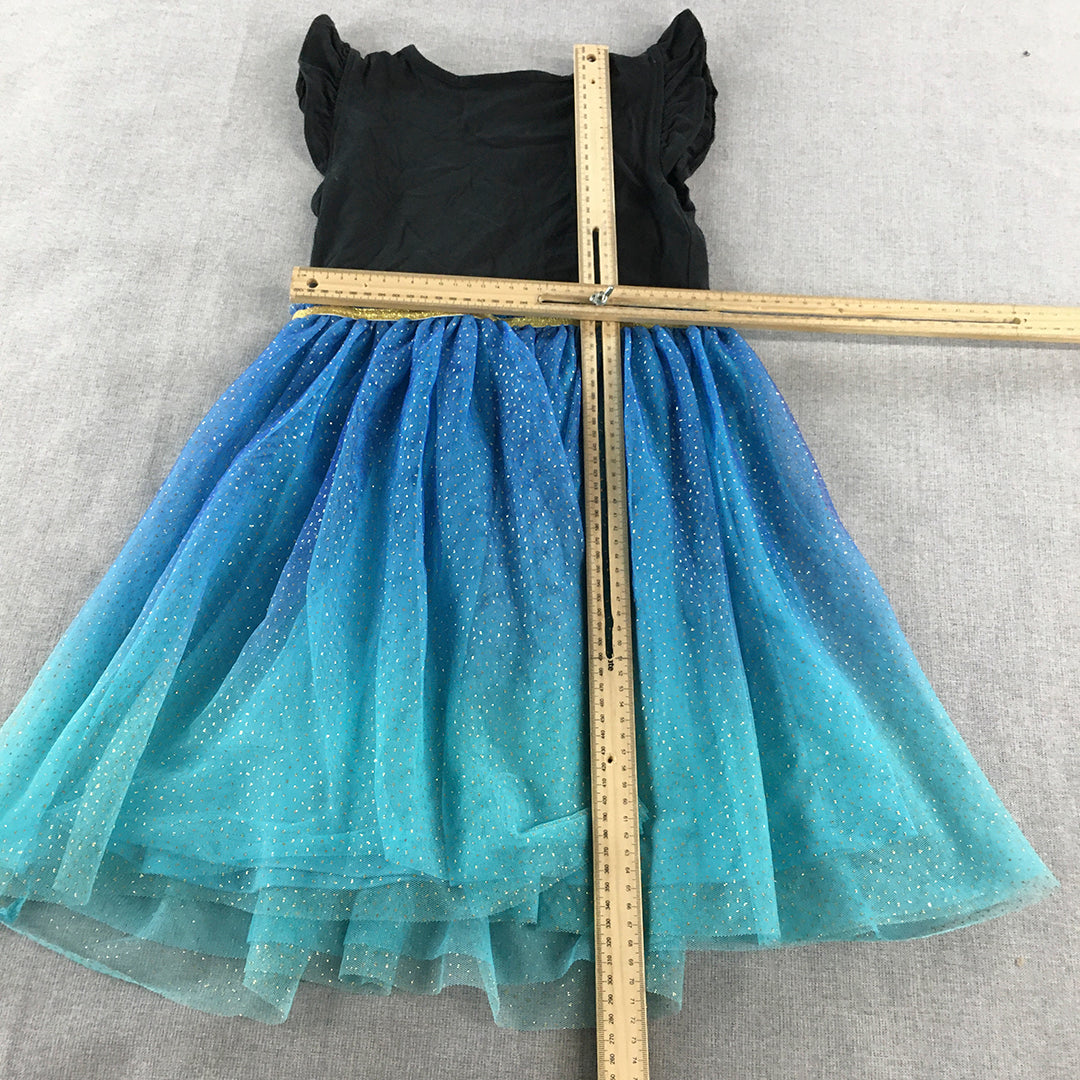 Disney Frozen Kids Girls Dress Size 9 Black Blue Pleated Short Sleeve