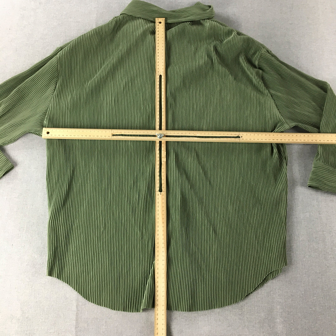 JLux Label Womens Pleated Shirt Size S Green Long Sleeve Button-Up