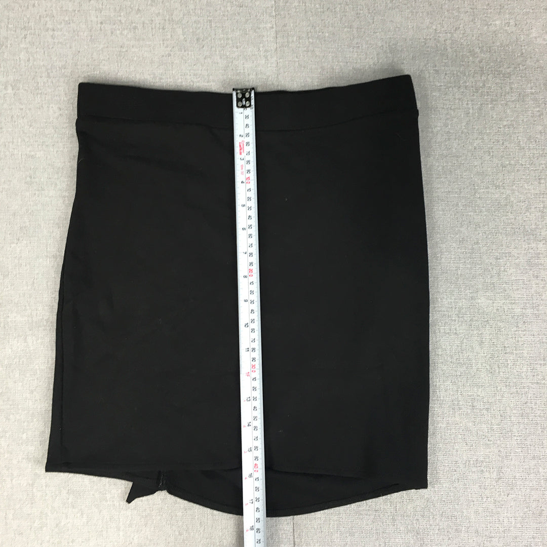 H&M Womens Mini Skirt Size S Black Ruched Straight Elastic Waist