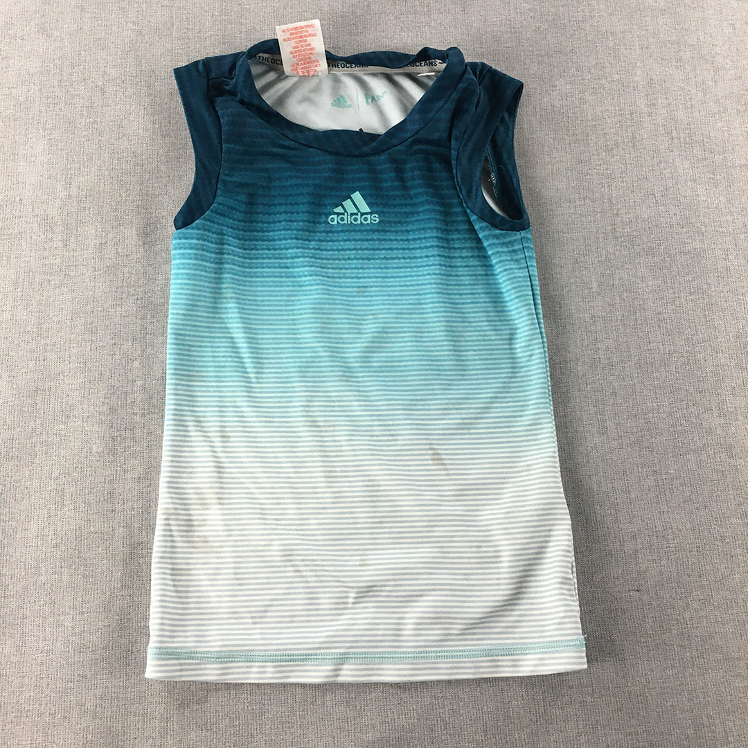 Adidas Kids Boys Tank Top Size 9 - 10 Years White Blue Logo Shirt