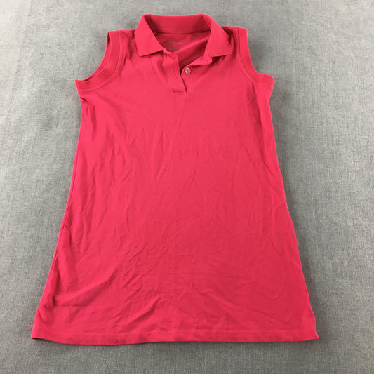 Justees Womens Polo Shirt Size 12 Hot Pink Sleeveless Collared Rugby Vest