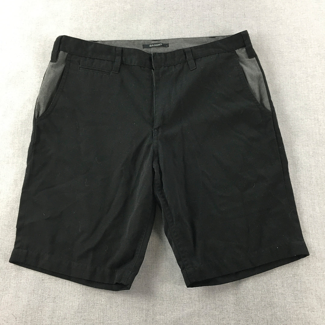 Saxony Mens Chino Shorts Size 32 Black Pockets