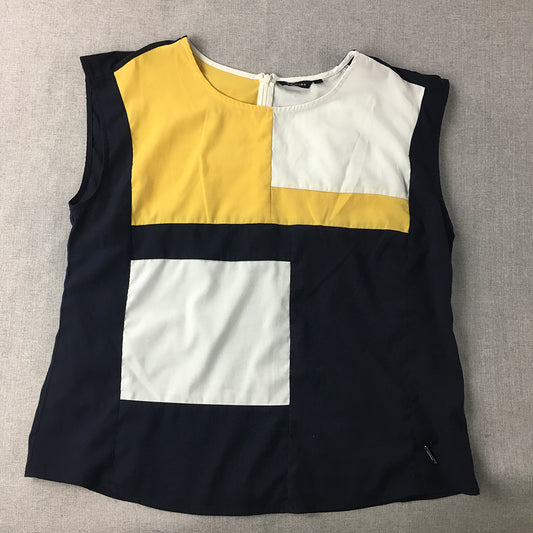 Wardrobe Womens Tank Top Size XL Navy Blue Yellow White Sleeveless Shirt