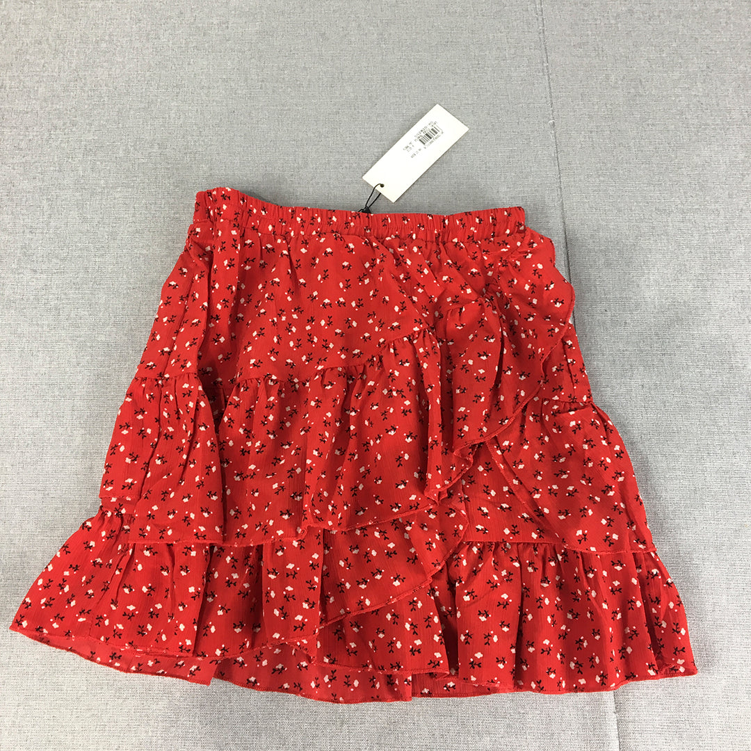 NEW Ally Womens Mini Skirt Size 8 Red Floral Elastic Waist