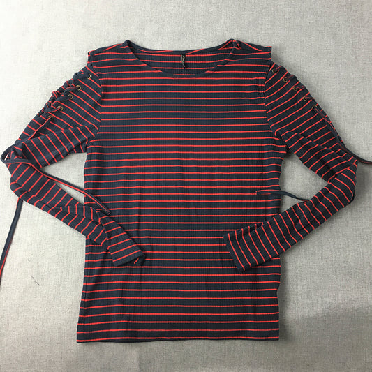 Only Womens Knit Top Size M Navy Blue Red Striped Long Sleeve Pullover Shirt