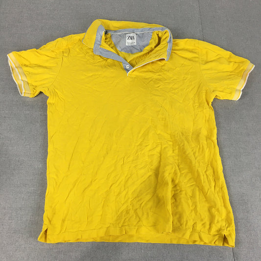 Zara Womens Polo Shirt Size M Yellow Collared Short Sleeve Rugby