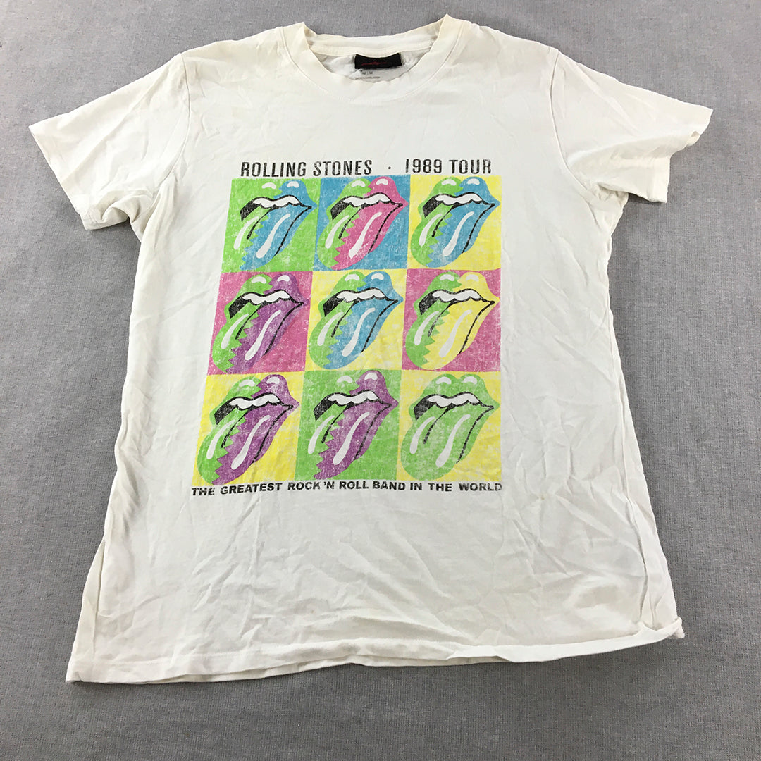 The Rolling Stones T-Shirt Size M White 1989 Tour Licks Retro Rock Band Tee