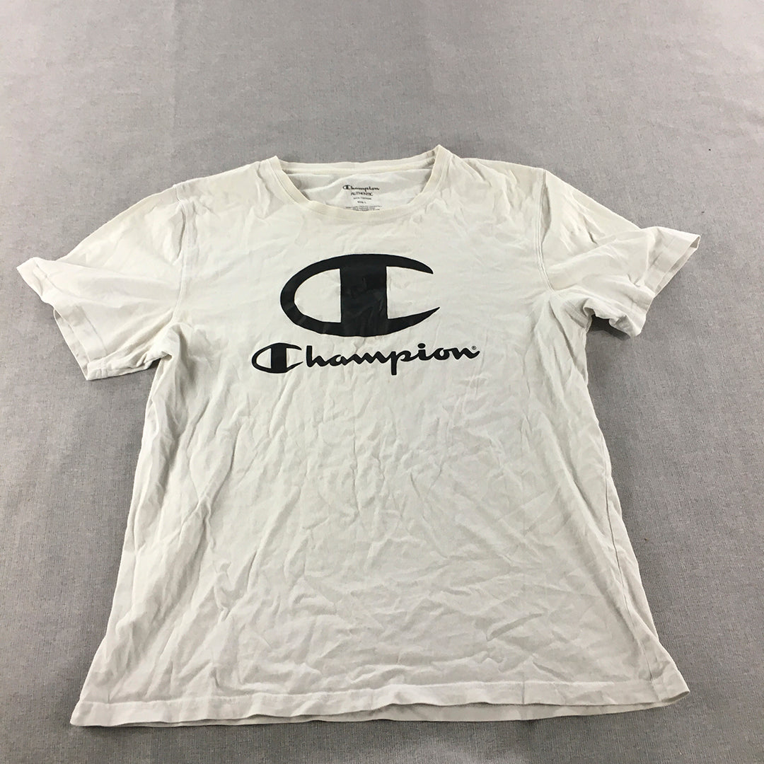 Champion Mens T-Shirt Size L Grey Logo Crew Neck Short Sleeve Tee