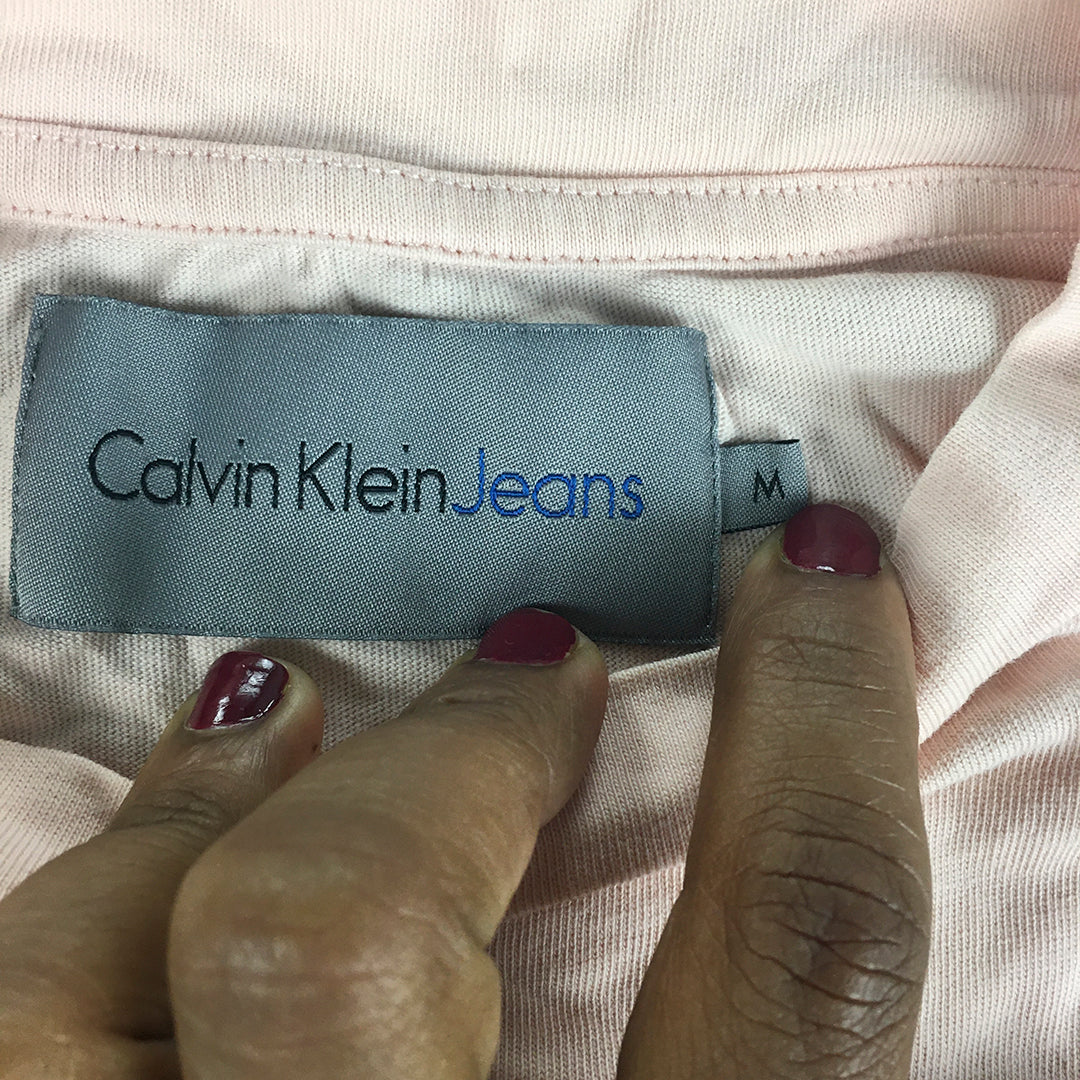 Calvin Klein Jeans Womens T-Shirt Size M Pink Logo Crew Neck Short Sleeve