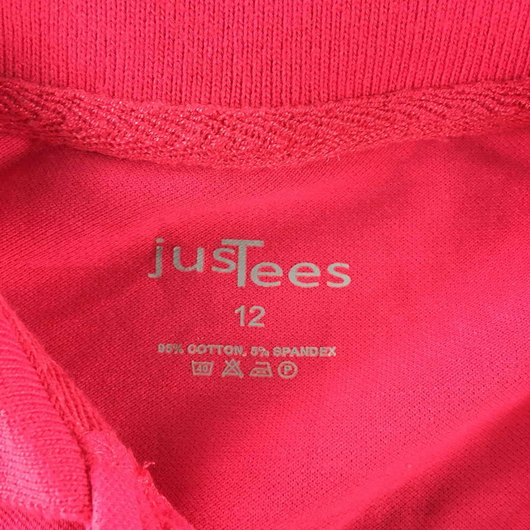 Justees Womens Polo Shirt Size 12 Hot Pink Sleeveless Collared Rugby Vest