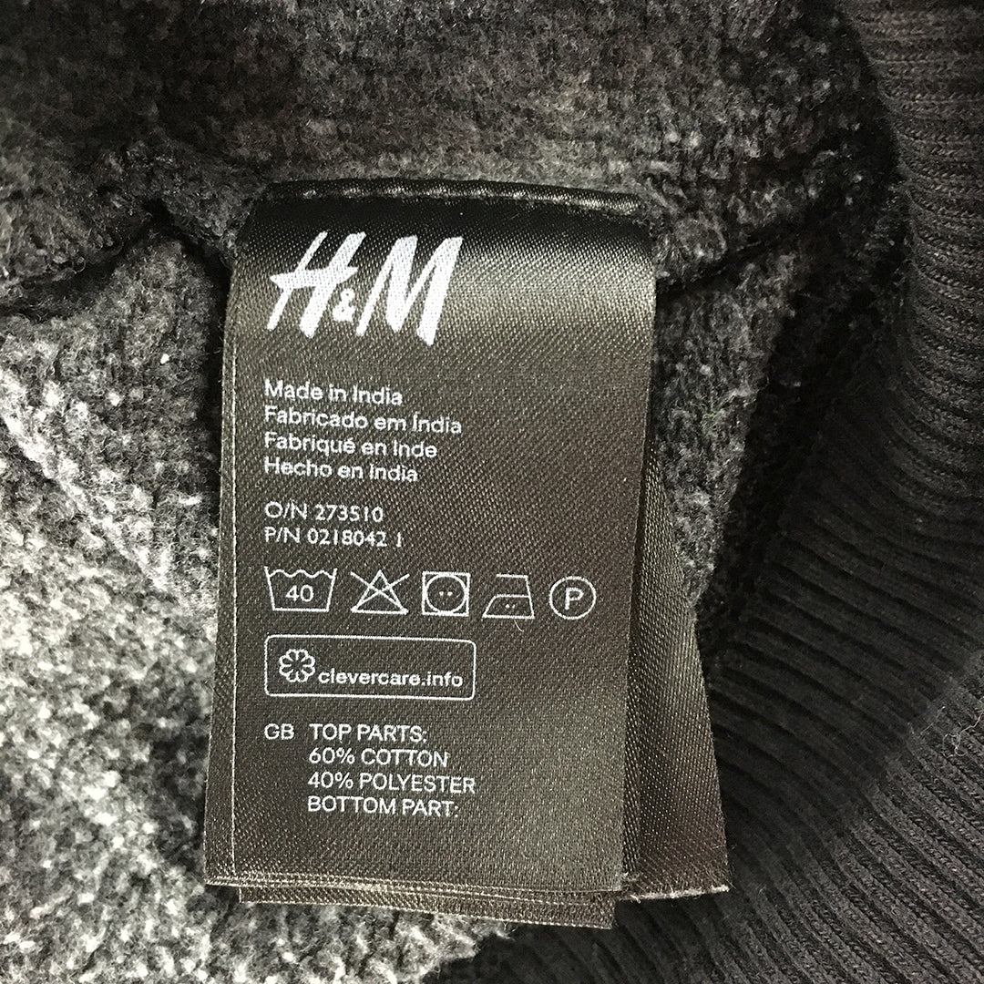 H&M Mens Hoodie Jacket Size S Black Grey Zip-Up Pockets Coat