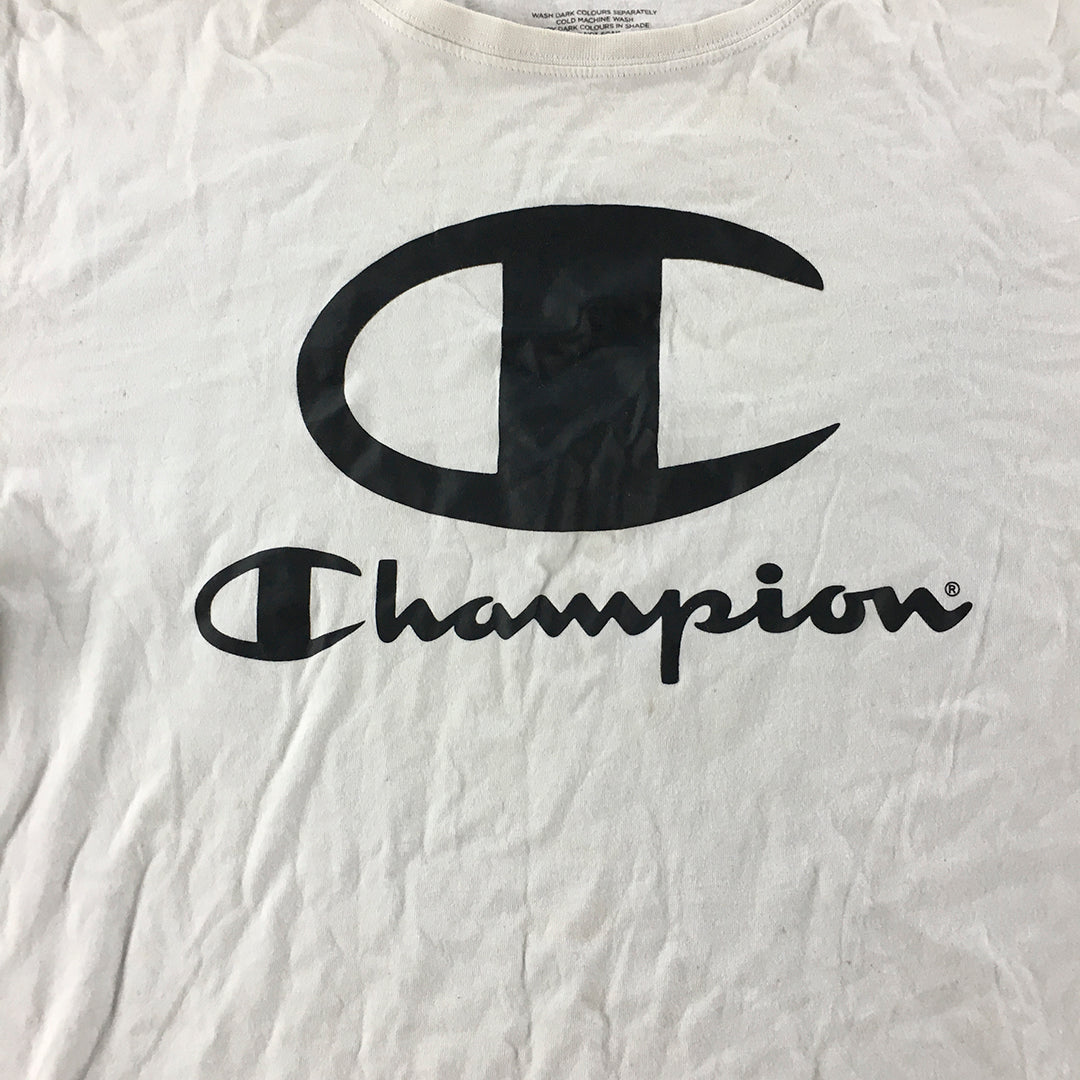 Champion Mens T-Shirt Size L Grey Logo Crew Neck Short Sleeve Tee