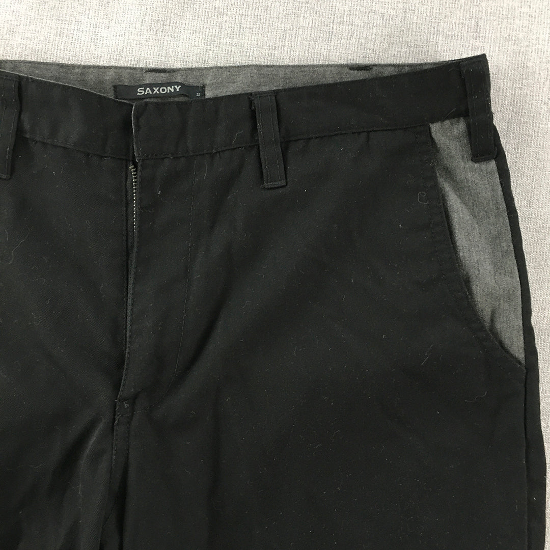 Saxony Mens Chino Shorts Size 32 Black Pockets