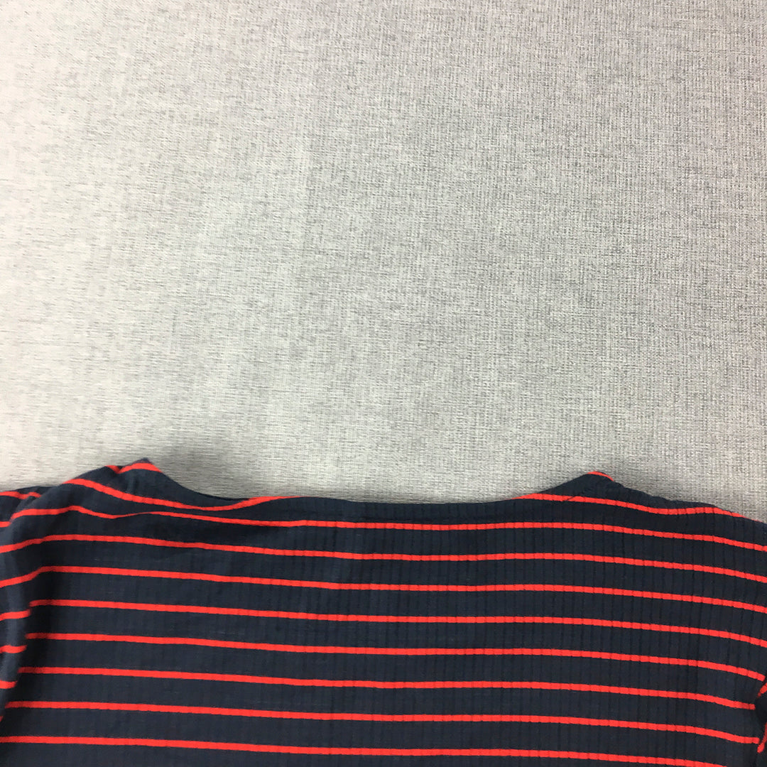 Only Womens Knit Top Size M Navy Blue Red Striped Long Sleeve Pullover Shirt