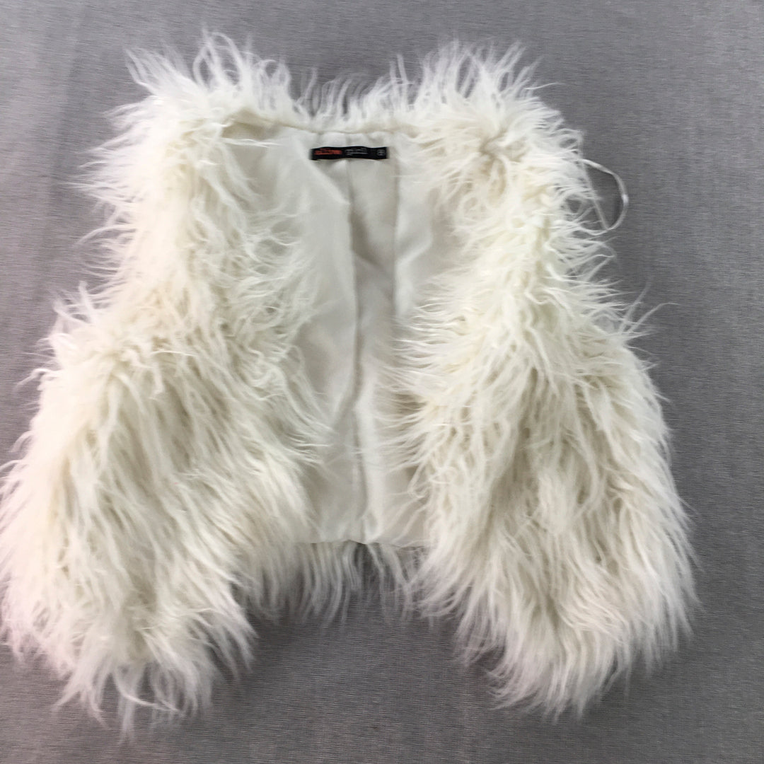 Alive Girl Womens Faux Fur Vest Size 8 White Sleeveless